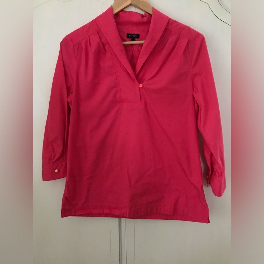 Talbots Watermelon Pink Shawl Collar 3/4 Sleeve Popover blouse women's size 6
